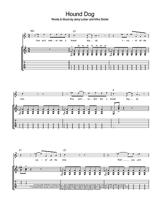Preview Elvis Presley Hound Dog Pop sheet music, notes and chords for Guitar Tab, SKU: 23014 sheet music, piano notes, chords, guitar tabs, score, transpose, transcribe, how to play, guide, download, learn, tutorial, progression, song, artist, awards, billboard, mtv, vh1, tour, single, album, release