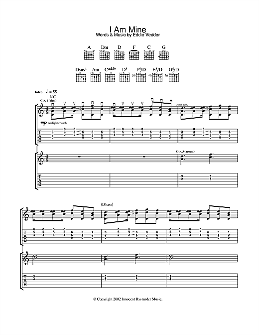 Preview Pearl Jam I Am Mine Rock sheet music, notes and chords for Guitar Tab, SKU: 23019 sheet music, piano notes, chords, guitar tabs, score, transpose, transcribe, how to play, guide, download, learn, tutorial, progression, song, artist, awards, billboard, mtv, vh1, tour, single, album, release