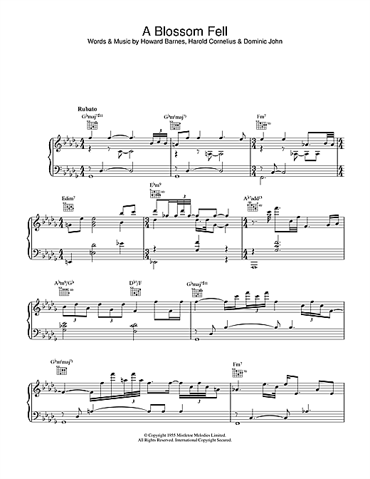 Preview Diana Krall A Blossom Fell Jazz sheet music, notes and chords for Piano, Vocal & Guitar, SKU: 23070 sheet music, piano notes, chords, guitar tabs, score, transpose, transcribe, how to play, guide, download, learn, tutorial, progression, song, artist, awards, billboard, mtv, vh1, tour, single, album, release