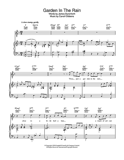 Preview Diana Krall Garden In The Rain Jazz sheet music, notes and chords for Piano, Vocal & Guitar, SKU: 23072 sheet music, piano notes, chords, guitar tabs, score, transpose, transcribe, how to play, guide, download, learn, tutorial, progression, song, artist, awards, billboard, mtv, vh1, tour, single, album, release