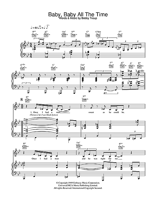Preview Diana Krall Baby Baby All The Time Jazz sheet music, notes and chords for Piano, Vocal & Guitar, SKU: 23074 sheet music, piano notes, chords, guitar tabs, score, transpose, transcribe, how to play, guide, download, learn, tutorial, progression, song, artist, awards, billboard, mtv, vh1, tour, single, album, release