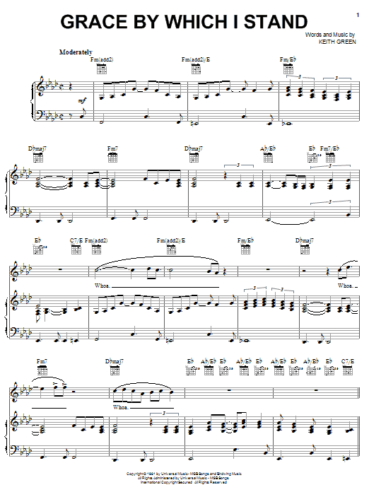 Preview Keith Green Grace By Which I Stand Pop sheet music, notes and chords for Piano, Vocal & Guitar (Right-Hand Melody), SKU: 23102 sheet music, piano notes, chords, guitar tabs, score, transpose, transcribe, how to play, guide, download, learn, tutorial, progression, song, artist, awards, billboard, mtv, vh1, tour, single, album, release