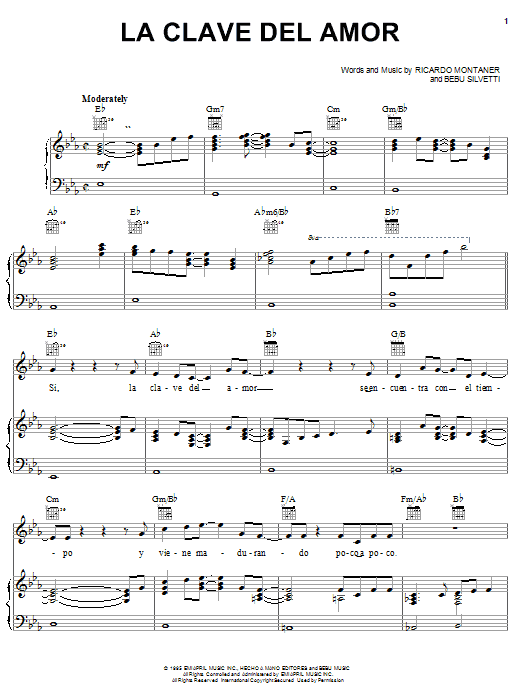 Preview Ricardo Montaner La Clave Del Amor World sheet music, notes and chords for Piano, Vocal & Guitar (Right-Hand Melody), SKU: 23115 sheet music, piano notes, chords, guitar tabs, score, transpose, transcribe, how to play, guide, download, learn, tutorial, progression, song, artist, awards, billboard, mtv, vh1, tour, single, album, release