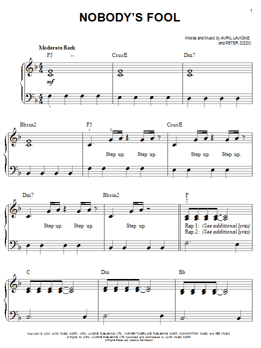 Preview Avril Lavigne Nobody's Fool Pop sheet music, notes and chords for Easy Piano, SKU: 23142 sheet music, piano notes, chords, guitar tabs, score, transpose, transcribe, how to play, guide, download, learn, tutorial, progression, song, artist, awards, billboard, mtv, vh1, tour, single, album, release