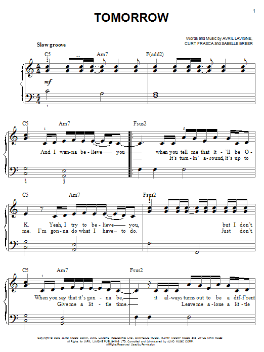 Preview Avril Lavigne Tomorrow Pop sheet music, notes and chords for Easy Piano, SKU: 23143 sheet music, piano notes, chords, guitar tabs, score, transpose, transcribe, how to play, guide, download, learn, tutorial, progression, song, artist, awards, billboard, mtv, vh1, tour, single, album, release
