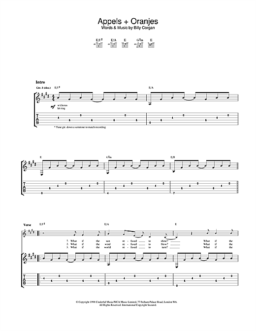 Preview The Smashing Pumpkins Appels + Oranjes Rock sheet music, notes and chords for Guitar Tab, SKU: 23148 sheet music, piano notes, chords, guitar tabs, score, transpose, transcribe, how to play, guide, download, learn, tutorial, progression, song, artist, awards, billboard, mtv, vh1, tour, single, album, release