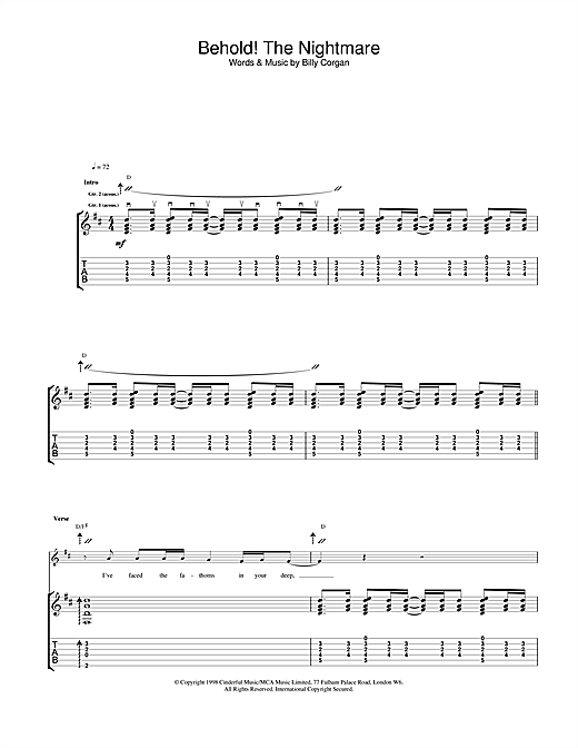 Preview The Smashing Pumpkins Behold! The Nightmare Rock sheet music, notes and chords for Guitar Tab, SKU: 23150 sheet music, piano notes, chords, guitar tabs, score, transpose, transcribe, how to play, guide, download, learn, tutorial, progression, song, artist, awards, billboard, mtv, vh1, tour, single, album, release