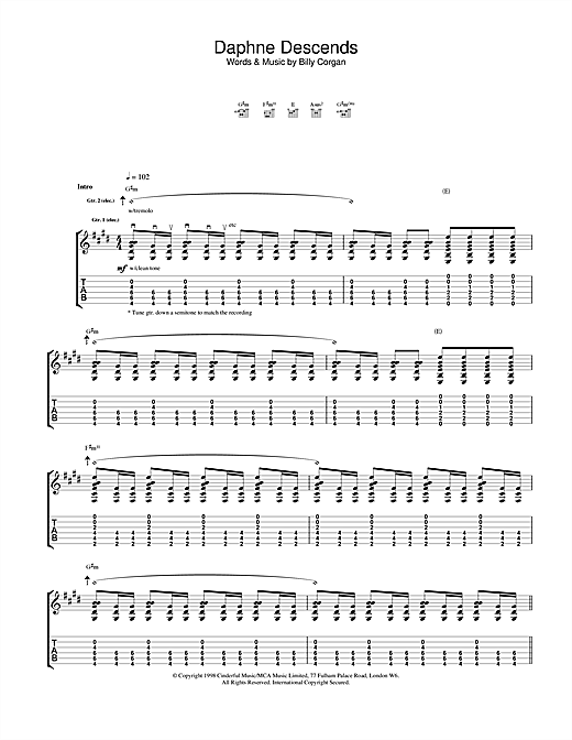 Preview The Smashing Pumpkins Daphne Descends Rock sheet music, notes and chords for Guitar Tab, SKU: 23153 sheet music, piano notes, chords, guitar tabs, score, transpose, transcribe, how to play, guide, download, learn, tutorial, progression, song, artist, awards, billboard, mtv, vh1, tour, single, album, release