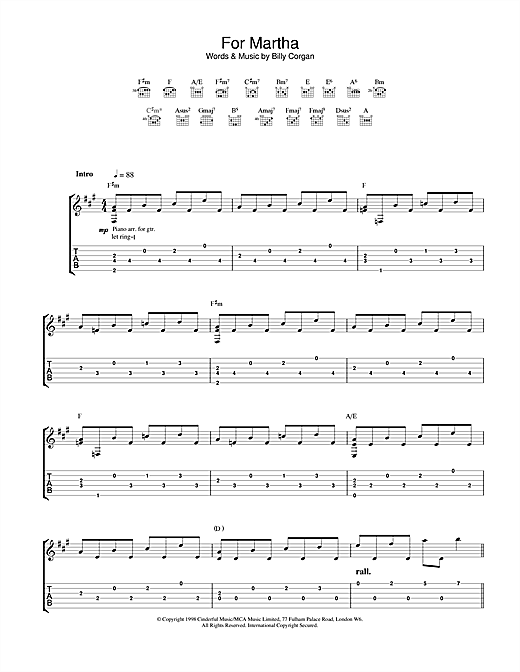 Preview The Smashing Pumpkins For Martha Rock sheet music, notes and chords for Guitar Tab, SKU: 23154 sheet music, piano notes, chords, guitar tabs, score, transpose, transcribe, how to play, guide, download, learn, tutorial, progression, song, artist, awards, billboard, mtv, vh1, tour, single, album, release