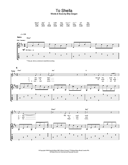 Preview The Smashing Pumpkins To Sheila Rock sheet music, notes and chords for Guitar Tab, SKU: 23161 sheet music, piano notes, chords, guitar tabs, score, transpose, transcribe, how to play, guide, download, learn, tutorial, progression, song, artist, awards, billboard, mtv, vh1, tour, single, album, release