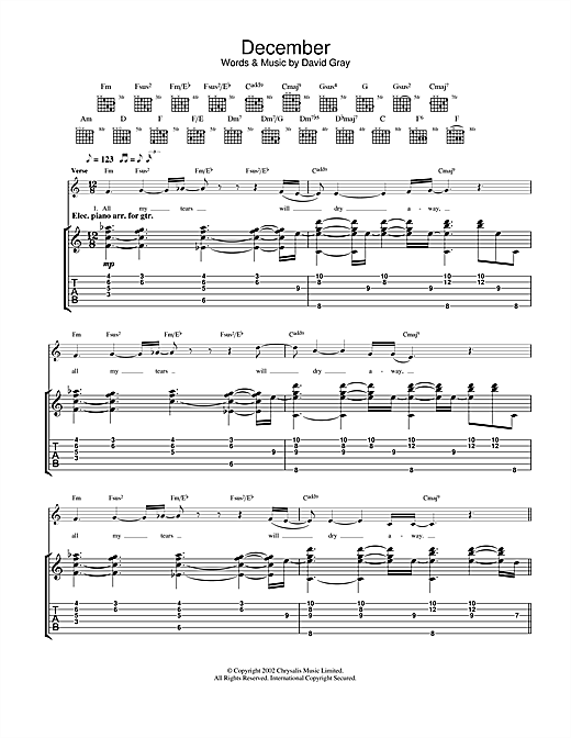 Preview David Gray December Pop sheet music, notes and chords for Guitar Tab, SKU: 23163 sheet music, piano notes, chords, guitar tabs, score, transpose, transcribe, how to play, guide, download, learn, tutorial, progression, song, artist, awards, billboard, mtv, vh1, tour, single, album, release