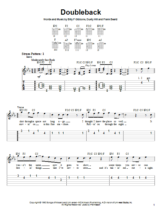 Preview ZZ Top Doubleback Rock sheet music, notes and chords for Easy Guitar Tab, SKU: 23186 sheet music, piano notes, chords, guitar tabs, score, transpose, transcribe, how to play, guide, download, learn, tutorial, progression, song, artist, awards, billboard, mtv, vh1, tour, single, album, release