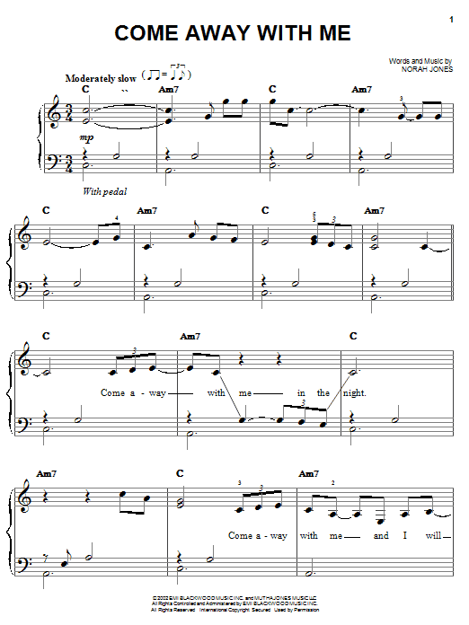 Preview Norah Jones Come Away With Me Pop sheet music, notes and chords for Easy Piano, SKU: 23213 sheet music, piano notes, chords, guitar tabs, score, transpose, transcribe, how to play, guide, download, learn, tutorial, progression, song, artist, awards, billboard, mtv, vh1, tour, single, album, release