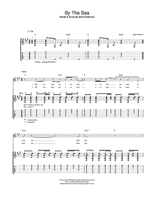 Preview Suede By The Sea Rock sheet music, notes and chords for Guitar Tab, SKU: 23220 sheet music, piano notes, chords, guitar tabs, score, transpose, transcribe, how to play, guide, download, learn, tutorial, progression, song, artist, awards, billboard, mtv, vh1, tour, single, album, release