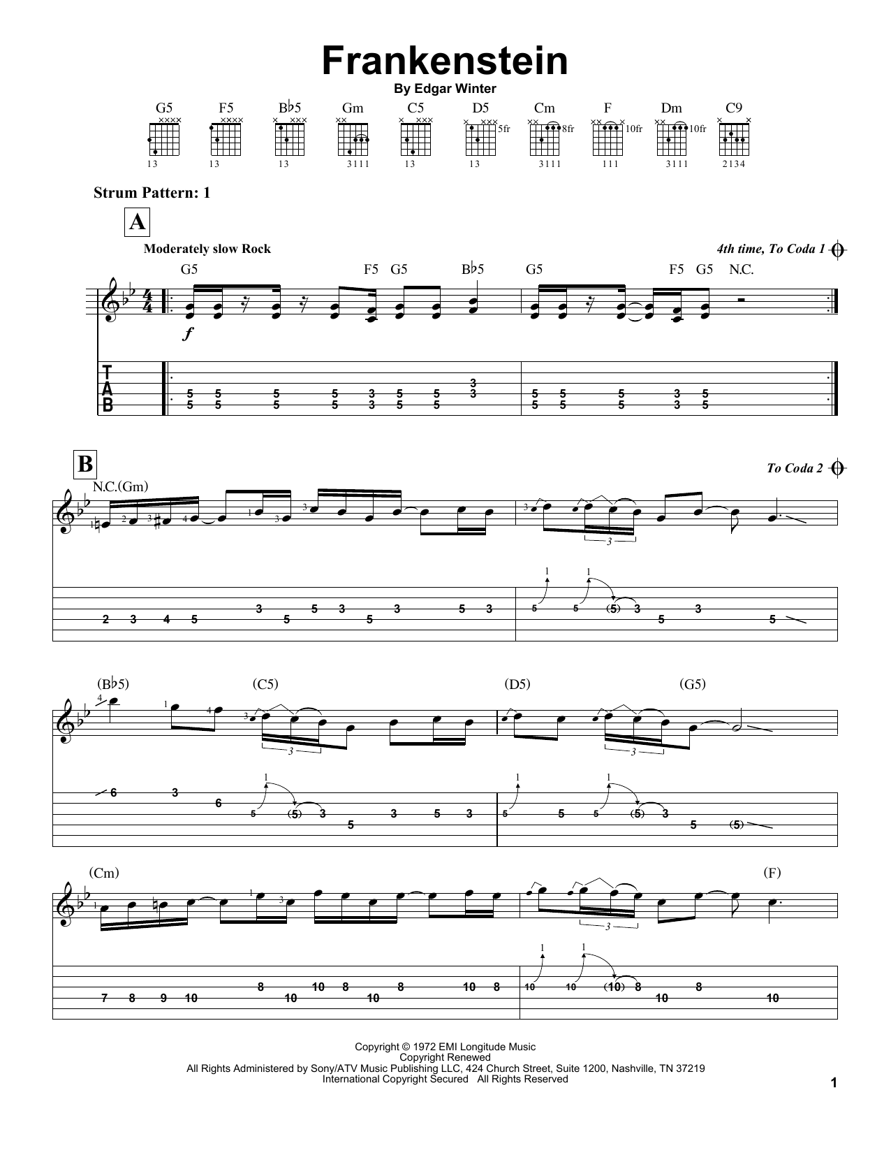 Preview Edgar Winter Group Frankenstein Pop sheet music, notes and chords for Easy Guitar Tab, SKU: 23235 sheet music, piano notes, chords, guitar tabs, score, transpose, transcribe, how to play, guide, download, learn, tutorial, progression, song, artist, awards, billboard, mtv, vh1, tour, single, album, release