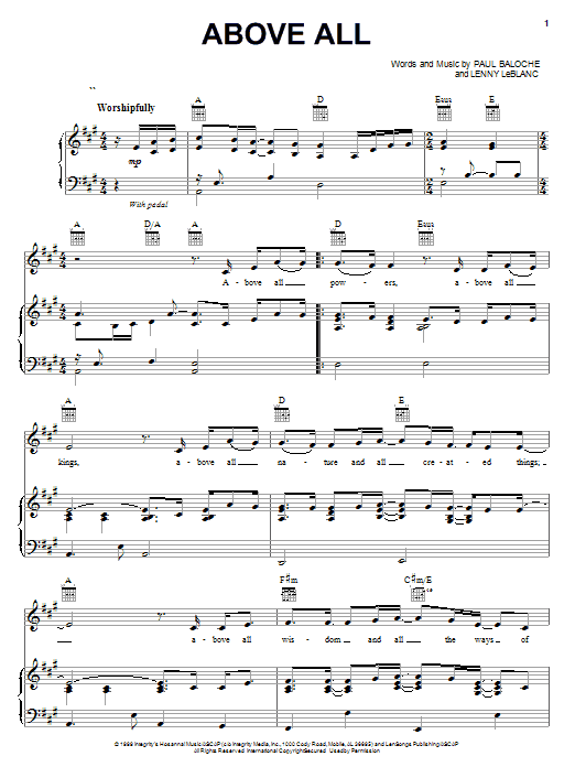 Preview Paul Baloche Above All Pop sheet music, notes and chords for Piano, Vocal & Guitar (Right-Hand Melody), SKU: 23288 sheet music, piano notes, chords, guitar tabs, score, transpose, transcribe, how to play, guide, download, learn, tutorial, progression, song, artist, awards, billboard, mtv, vh1, tour, single, album, release