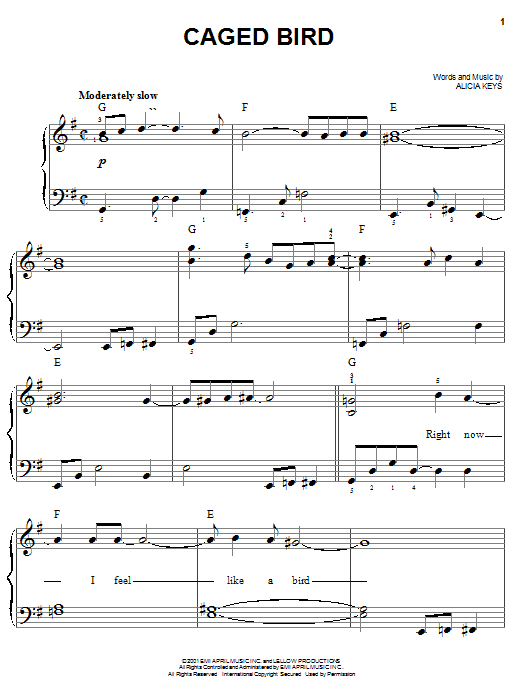 Preview Alicia Keys Caged Bird Pop sheet music, notes and chords for Easy Piano, SKU: 23297 sheet music, piano notes, chords, guitar tabs, score, transpose, transcribe, how to play, guide, download, learn, tutorial, progression, song, artist, awards, billboard, mtv, vh1, tour, single, album, release