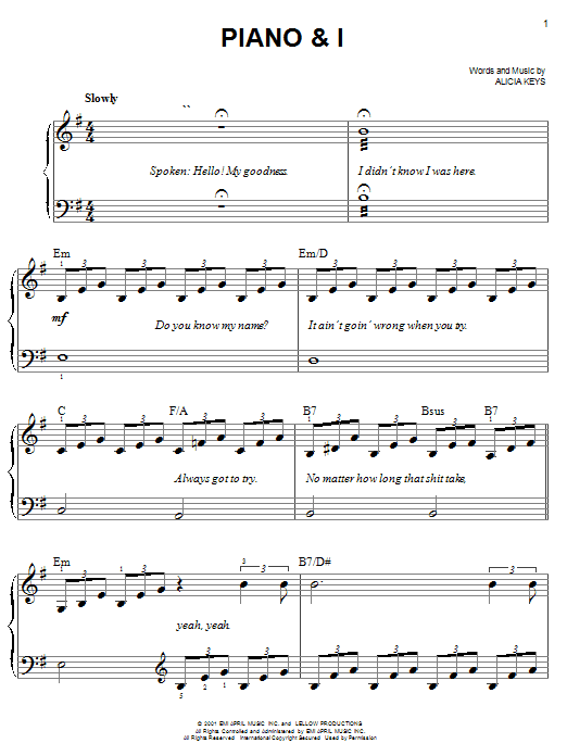 Preview Alicia Keys Piano & I Pop sheet music, notes and chords for Easy Piano, SKU: 23301 sheet music, piano notes, chords, guitar tabs, score, transpose, transcribe, how to play, guide, download, learn, tutorial, progression, song, artist, awards, billboard, mtv, vh1, tour, single, album, release
