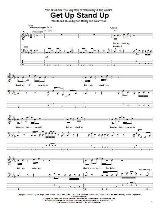 Preview Bob Marley Get Up, Stand Up Reggae sheet music, notes and chords for Bass Guitar Tab, SKU: 23310 sheet music, piano notes, chords, guitar tabs, score, transpose, transcribe, how to play, guide, download, learn, tutorial, progression, song, artist, awards, billboard, mtv, vh1, tour, single, album, release