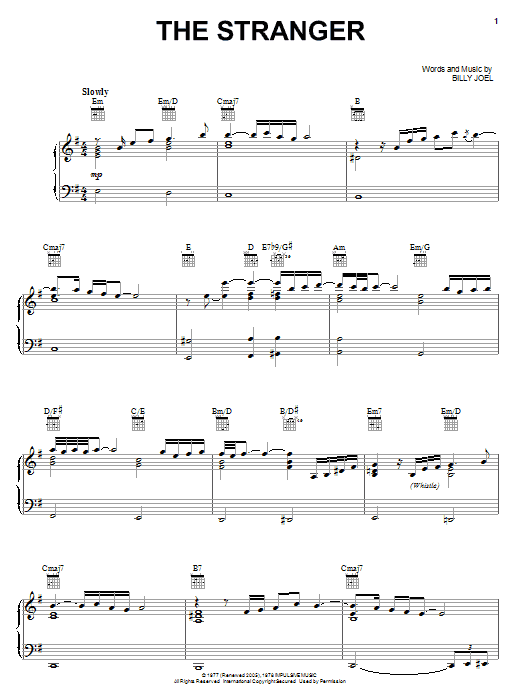 Preview Billy Joel The Stranger Rock sheet music, notes and chords for Piano, Vocal & Guitar (Right-Hand Melody), SKU: 23370 sheet music, piano notes, chords, guitar tabs, score, transpose, transcribe, how to play, guide, download, learn, tutorial, progression, song, artist, awards, billboard, mtv, vh1, tour, single, album, release