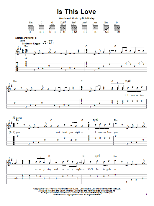 Preview Bob Marley Is This Love Ballad sheet music, notes and chords for Easy Guitar Tab, SKU: 23380 sheet music, piano notes, chords, guitar tabs, score, transpose, transcribe, how to play, guide, download, learn, tutorial, progression, song, artist, awards, billboard, mtv, vh1, tour, single, album, release