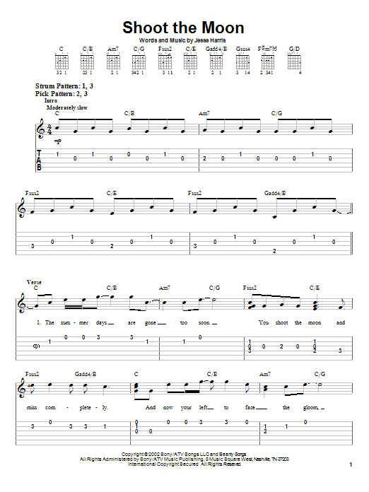 Preview Norah Jones Shoot The Moon Pop sheet music, notes and chords for Easy Guitar Tab, SKU: 23407 sheet music, piano notes, chords, guitar tabs, score, transpose, transcribe, how to play, guide, download, learn, tutorial, progression, song, artist, awards, billboard, mtv, vh1, tour, single, album, release