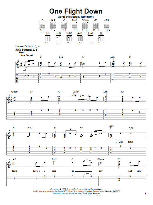 Preview Norah Jones One Flight Down Pop sheet music, notes and chords for Easy Guitar Tab, SKU: 23409 sheet music, piano notes, chords, guitar tabs, score, transpose, transcribe, how to play, guide, download, learn, tutorial, progression, song, artist, awards, billboard, mtv, vh1, tour, single, album, release
