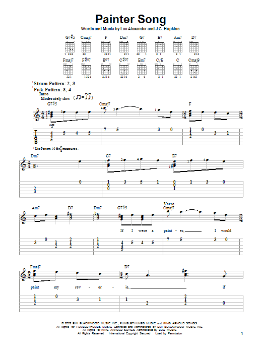 Preview Norah Jones Painter Song Pop sheet music, notes and chords for Easy Guitar Tab, SKU: 23416 sheet music, piano notes, chords, guitar tabs, score, transpose, transcribe, how to play, guide, download, learn, tutorial, progression, song, artist, awards, billboard, mtv, vh1, tour, single, album, release
