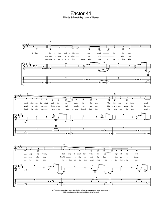 Preview Sleeper Factor 41 Rock sheet music, notes and chords for Guitar Tab, SKU: 23425 sheet music, piano notes, chords, guitar tabs, score, transpose, transcribe, how to play, guide, download, learn, tutorial, progression, song, artist, awards, billboard, mtv, vh1, tour, single, album, release