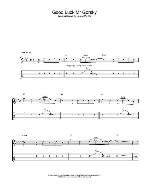 Preview Sleeper Good Luck Mr Gorsky Rock sheet music, notes and chords for Guitar Tab, SKU: 23428 sheet music, piano notes, chords, guitar tabs, score, transpose, transcribe, how to play, guide, download, learn, tutorial, progression, song, artist, awards, billboard, mtv, vh1, tour, single, album, release