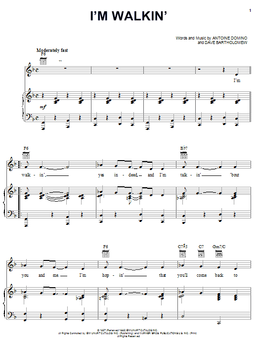 Preview Ricky Nelson I'm Walkin' Classics sheet music, notes and chords for Piano, Vocal & Guitar (Right-Hand Melody), SKU: 23442 sheet music, piano notes, chords, guitar tabs, score, transpose, transcribe, how to play, guide, download, learn, tutorial, progression, song, artist, awards, billboard, mtv, vh1, tour, single, album, release