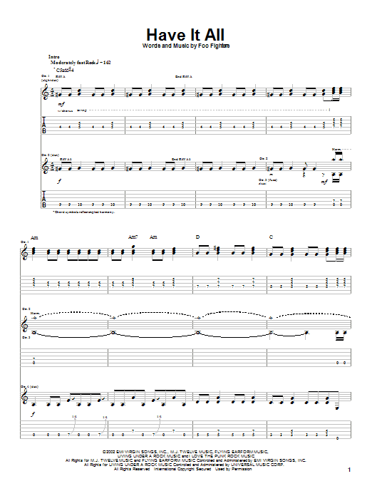 Preview Foo Fighters Have It All Rock sheet music, notes and chords for Guitar Tab, SKU: 23459 sheet music, piano notes, chords, guitar tabs, score, transpose, transcribe, how to play, guide, download, learn, tutorial, progression, song, artist, awards, billboard, mtv, vh1, tour, single, album, release