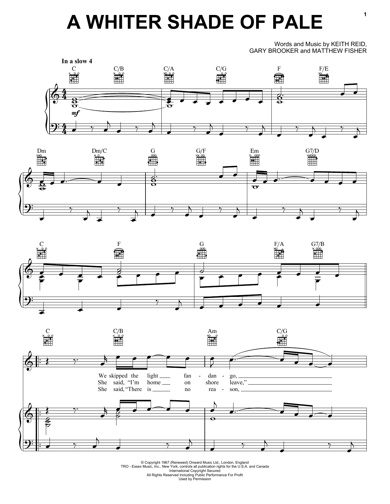Preview Procol Harum A Whiter Shade Of Pale Pop sheet music, notes and chords for Piano, Vocal & Guitar (Right-Hand Melody), SKU: 23488 sheet music, piano notes, chords, guitar tabs, score, transpose, transcribe, how to play, guide, download, learn, tutorial, progression, song, artist, awards, billboard, mtv, vh1, tour, single, album, release