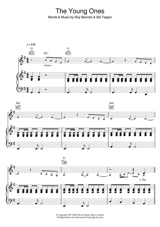 Preview Cliff Richard The Young Ones Pop sheet music, notes and chords for Piano, Vocal & Guitar, SKU: 23522 sheet music, piano notes, chords, guitar tabs, score, transpose, transcribe, how to play, guide, download, learn, tutorial, progression, song, artist, awards, billboard, mtv, vh1, tour, single, album, release