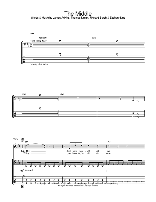 Preview Jimmy Eat World The Middle Rock sheet music, notes and chords for Bass Guitar Tab, SKU: 23540 sheet music, piano notes, chords, guitar tabs, score, transpose, transcribe, how to play, guide, download, learn, tutorial, progression, song, artist, awards, billboard, mtv, vh1, tour, single, album, release