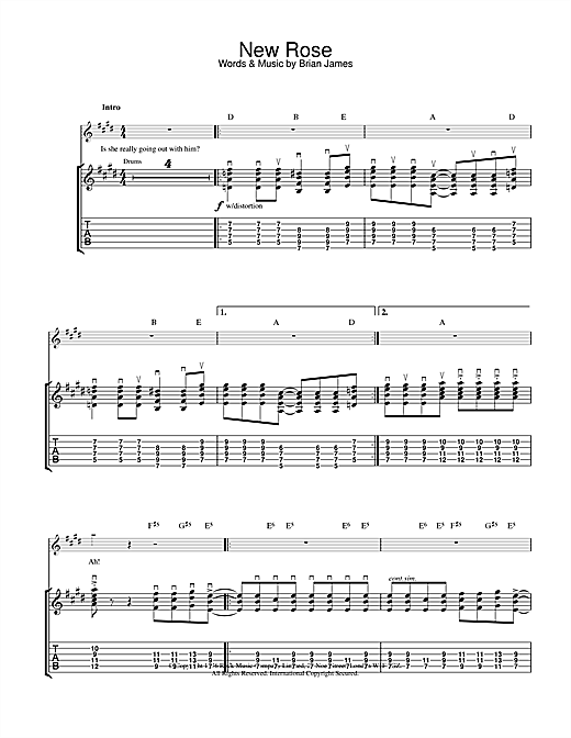 Preview The Clash New Rose Pop sheet music, notes and chords for Guitar Tab, SKU: 23541 New Rose sheet music