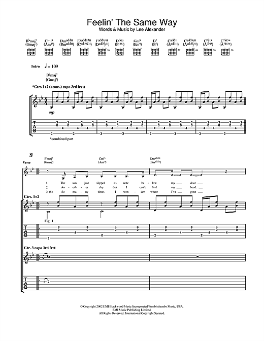 Preview Norah Jones Feelin' The Same Way Pop sheet music, notes and chords for Guitar Tab, SKU: 23561 sheet music, piano notes, chords, guitar tabs, score, transpose, transcribe, how to play, guide, download, learn, tutorial, progression, song, artist, awards, billboard, mtv, vh1, tour, single, album, release