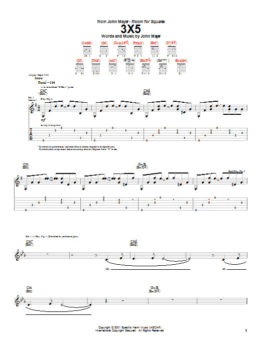 Preview John Mayer 3X5 Pop sheet music, notes and chords for Guitar Tab, SKU: 23594 sheet music, piano notes, chords, guitar tabs, score, transpose, transcribe, how to play, guide, download, learn, tutorial, progression, song, artist, awards, billboard, mtv, vh1, tour, single, album, release