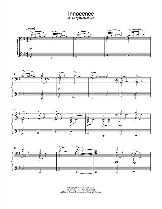 Preview Keith Jarrett Innocence Jazz sheet music, notes and chords for Piano, SKU: 23621 sheet music, piano notes, chords, guitar tabs, score, transpose, transcribe, how to play, guide, download, learn, tutorial, progression, song, artist, awards, billboard, mtv, vh1, tour, single, album, release