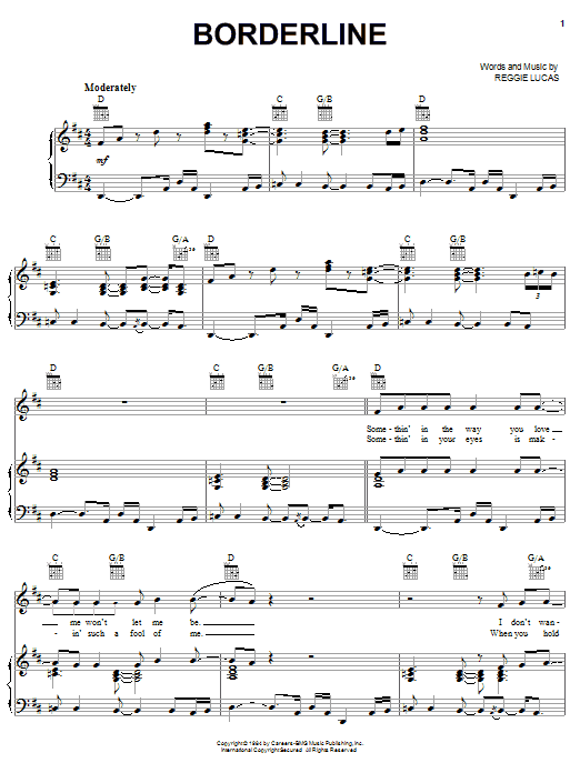 Preview Madonna Borderline Rock sheet music, notes and chords for Piano, Vocal & Guitar (Right-Hand Melody), SKU: 23632 sheet music, piano notes, chords, guitar tabs, score, transpose, transcribe, how to play, guide, download, learn, tutorial, progression, song, artist, awards, billboard, mtv, vh1, tour, single, album, release