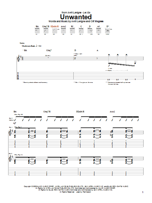 Preview Avril Lavigne Unwanted Rock sheet music, notes and chords for Guitar Tab, SKU: 23648 sheet music, piano notes, chords, guitar tabs, score, transpose, transcribe, how to play, guide, download, learn, tutorial, progression, song, artist, awards, billboard, mtv, vh1, tour, single, album, release