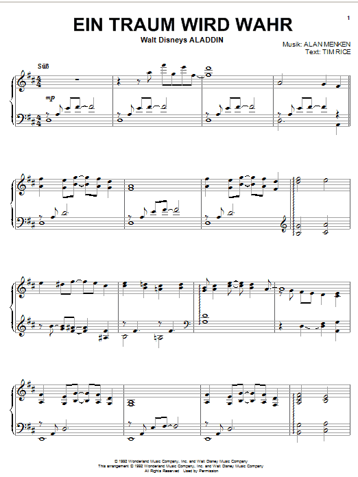 Preview Alan Menken Ein Traum Wird Wahr (Walt Disney's Aladdin) Film and TV sheet music, notes and chords for Piano, SKU: 23660 sheet music, piano notes, chords, guitar tabs, score, transpose, transcribe, how to play, guide, download, learn, tutorial, progression, song, artist, awards, billboard, mtv, vh1, tour, single, album, release