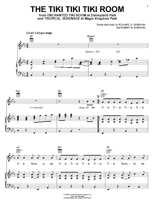 Preview Sherman Brothers The Tiki Tiki Tiki Room Children sheet music, notes and chords for Piano, Vocal & Guitar (Right-Hand Melody), SKU: 23684 sheet music, piano notes, chords, guitar tabs, score, transpose, transcribe, how to play, guide, download, learn, tutorial, progression, song, artist, awards, billboard, mtv, vh1, tour, single, album, release