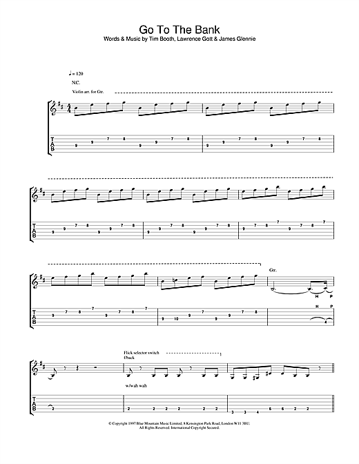 Preview James Go To The Bank Pop sheet music, notes and chords for Guitar Tab, SKU: 23687 Go To The Bank sheet music