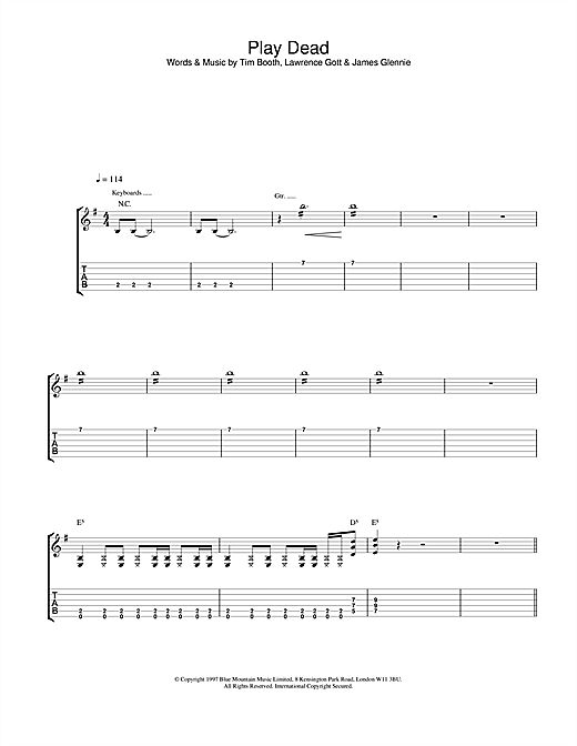 Preview James Play Dead Pop sheet music, notes and chords for Guitar Tab, SKU: 23691 sheet music, piano notes, chords, guitar tabs, score, transpose, transcribe, how to play, guide, download, learn, tutorial, progression, song, artist, awards, billboard, mtv, vh1, tour, single, album, release
