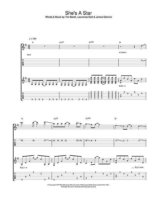 Preview James She's A Star Pop sheet music, notes and chords for Guitar Tab, SKU: 23692 sheet music, piano notes, chords, guitar tabs, score, transpose, transcribe, how to play, guide, download, learn, tutorial, progression, song, artist, awards, billboard, mtv, vh1, tour, single, album, release