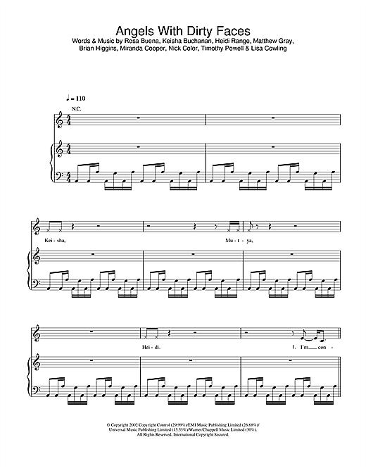 Preview Sugababes Angels With Dirty Faces R & B sheet music, notes and chords for Piano, Vocal & Guitar, SKU: 23696 sheet music, piano notes, chords, guitar tabs, score, transpose, transcribe, how to play, guide, download, learn, tutorial, progression, song, artist, awards, billboard, mtv, vh1, tour, single, album, release