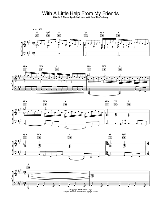 Preview Joe Cocker With A Little Help From My Friends Pop sheet music, notes and chords for Piano, Vocal & Guitar, SKU: 23794 sheet music, piano notes, chords, guitar tabs, score, transpose, transcribe, how to play, guide, download, learn, tutorial, progression, song, artist, awards, billboard, mtv, vh1, tour, single, album, release
