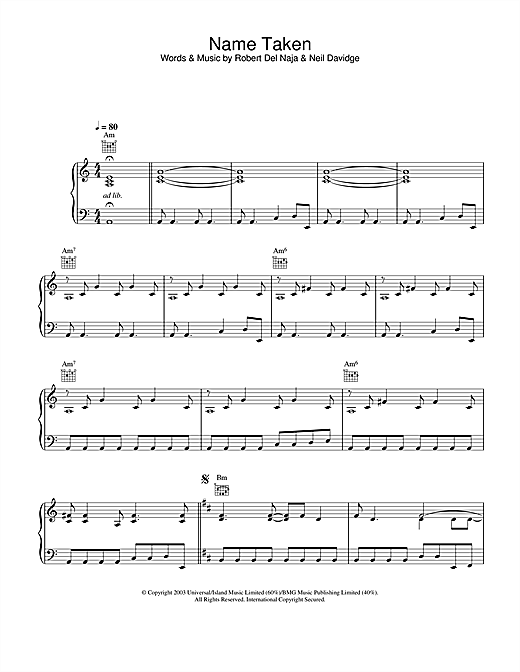 Preview Massive Attack Name Taken Dance sheet music, notes and chords for Piano, Vocal & Guitar, SKU: 23858 sheet music, piano notes, chords, guitar tabs, score, transpose, transcribe, how to play, guide, download, learn, tutorial, progression, song, artist, awards, billboard, mtv, vh1, tour, single, album, release