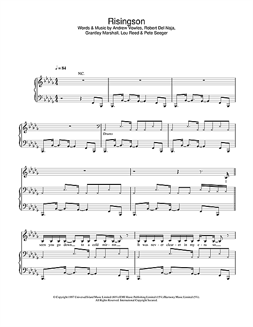 Preview Massive Attack Risingson Dance sheet music, notes and chords for Piano, Vocal & Guitar, SKU: 23862 sheet music, piano notes, chords, guitar tabs, score, transpose, transcribe, how to play, guide, download, learn, tutorial, progression, song, artist, awards, billboard, mtv, vh1, tour, single, album, release